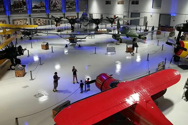Vintage airplanes inside a hangar at the Lone Star Flight Museum