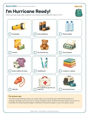 Preview of the Kids hurricane-ready checklist printable