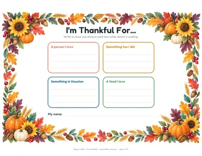 Preview of the Thanksgiving gratitude placemat printable