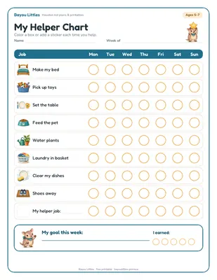 Preview of the Weekly helper chart printable